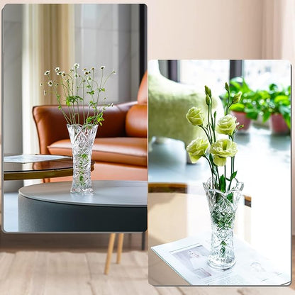 Kanpura 7.6" Clear Glass Flower Vase,Thickened Crystal Glass Vase for Flowers & Christmas Decor,Sunflower Design (1 Piece)