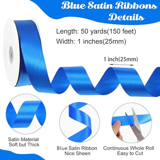 Royal Blue Ribbon 1 inch 50 Yards Blue Satin Ribbon for Lei Crafts Bows Gift Wrapping Flower Bouquet Christmas Decorations