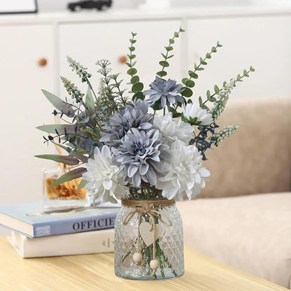 Leftover Fake Flowers with Vase,Silk Dahlia Flowers,Artificial Flowers in Vase,Centerpiece Table Decorations,Flower Centerpieces for Tables,Kitchen Table Decor,Coffee Table Decor