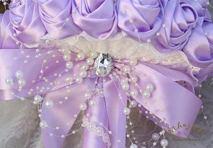 Bridal Wedding Bouquet Round Bling Brooch Bouquet Throw Toss Artificial Rose Flower Bunch for Bride Bridesmaid Wedding Quinceanera(Light Purple, 6.3")