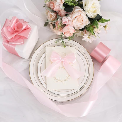 TONIFUL 2 in x 25 Yds Wide Light Baby Pink Satin Ribbon Solid Fabric Ribbons Roll for Crafts Chair Sash Valentine's Day Gift Wrapping Invitation Cards Floral Hair Bows Sewing Party Wedding Decoration