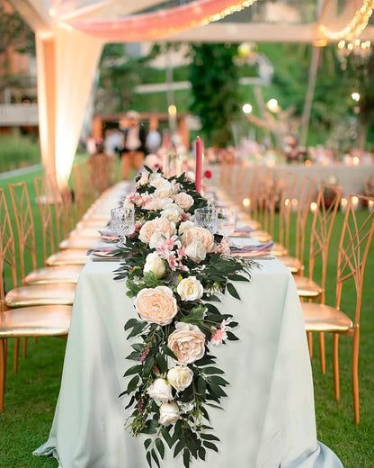 Lvydec 2 Pack Artificial Peony Flower Garland - 6ft Silk Peony Vine Willow Leaves Garland Champagne Arch Flower Vine for Wedding Party Table Decoration (Champagne)