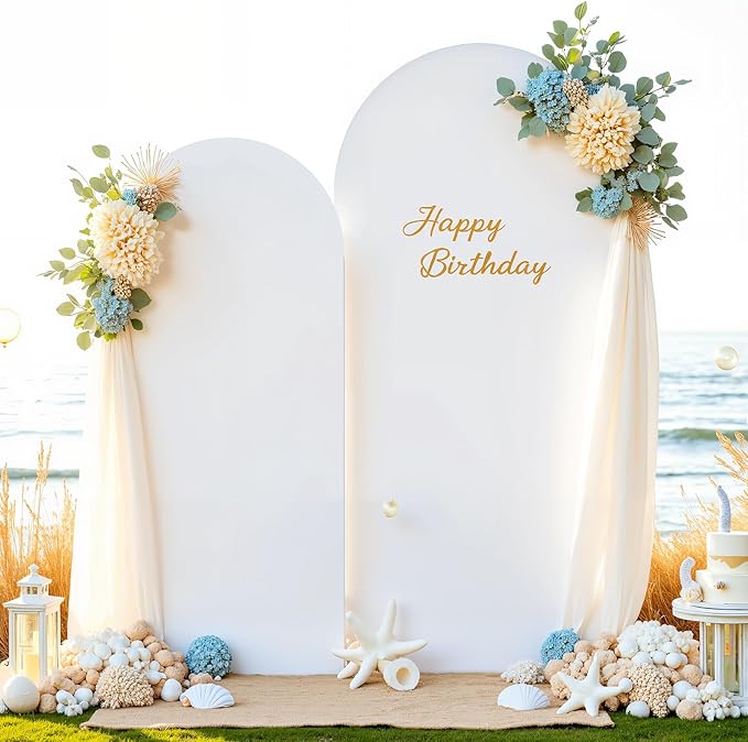 Beige White Arch Backdrop Cover Set of 2 Birthday Party Arch Covers 7.2 and 6ft Spandex Wedding Arch Covers Stretchy Backdrop Bridal Baby Shower Biege White Arch Stand Cover