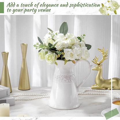 Zeyune 12 Pack Wedding Bridesmaids Bouquets 7 Inch Artificial Rose Bouquets Silk Flowers with Stems Fake Floral Bundles Bulk for Wedding Bridal Shower Party Centerpieces Home Decor(White Green)