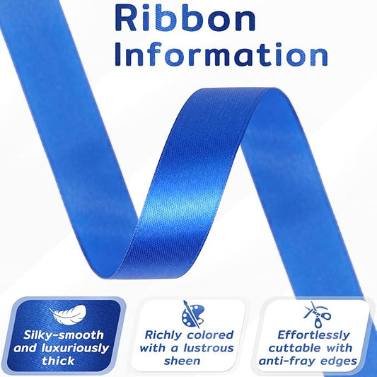 60 Yards Blue Satin Ribbon 3/4 Inch, Royal Blue Polyester Fabric Ribbon for Gift Wrapping, Crafts, Flower Bouquet, Wedding, Baby Shower, Festival, Christmas