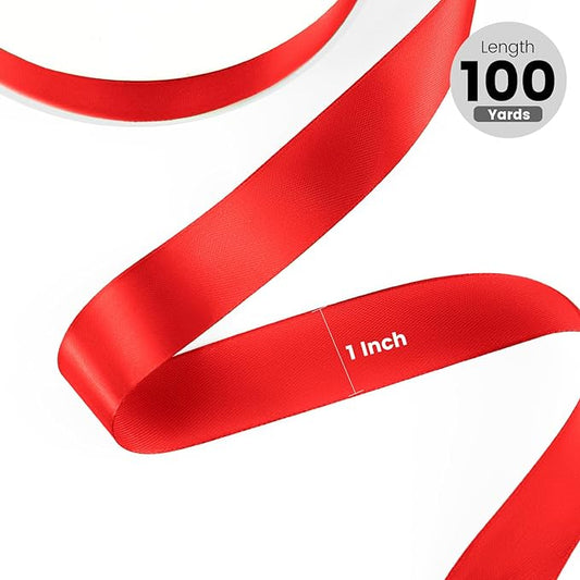 1" x 100 Yards Satin Ribbon - Red Silk Ribbon with Spool - Ideal for Gift Wrapping, Floral Bouquets, Crafts, Wedding Party Decorations, Christmas and Sewing Projects