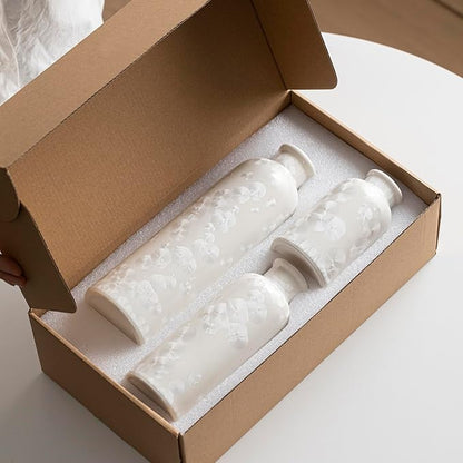 Modern Ceramic Vase Set of 3, White Crystalline Glaze Colors, Decorative Bottles for Home, Farmhouse Rustic Decor (Crystalline Glaze White)