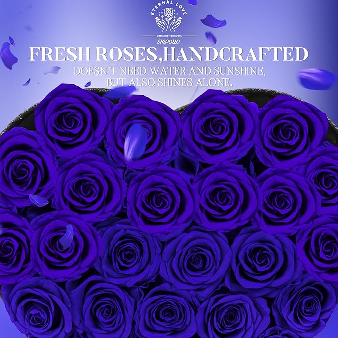 Preserved Rose in Heart Shape Box, 27 Forever Flowers, Eternal Roses, Birthday Gifts for Women, Wife, Her, Mother's Day, Blue