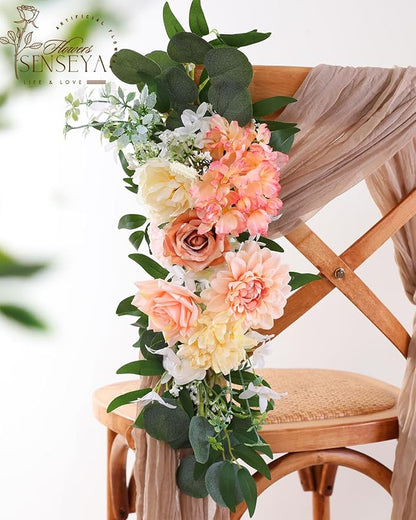 Senseya Artificial Flowers Combo, Champagne Silk Roses, Peonies, Dahlias with Stems for DIY Wedding Bouquets, Baby Shower, Table Centerpieces, Home Decor, Fake Floral Arrangements, Party Decorations