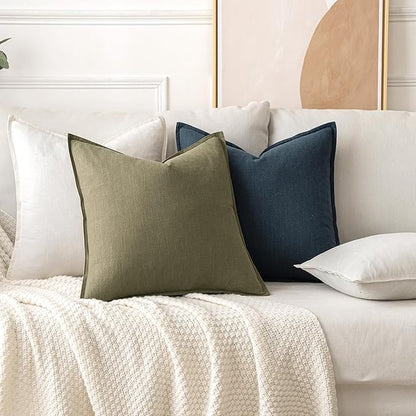 MIULEE Decorative Linen Pillow Covers 18x18 Inch Navy Blue Boho Farmhouse Neutral Couch Throw Pillows for Bed Pack of 2 Accent Coastal Modern Pillowcase Summer Sofa Livingroom Home Decor