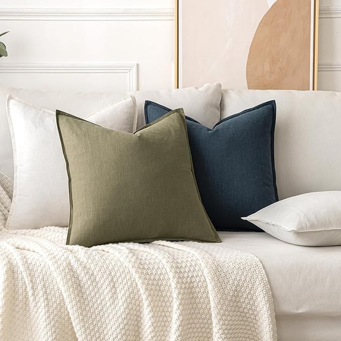 MIULEE Decorative Linen Lumbar Pillow Covers 12x20 Inch Light Olive Green Boho Farmhouse Neutral Couch Throw Pillows for Bed Pack of 2 Accent Modern Pillowcase Summer Sofa Livingroom Home Decor