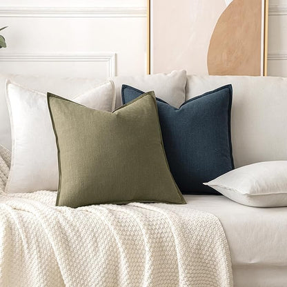 MIULEE Decorative Linen Pillow Covers 16x16 Inch Cream White Boho Farmhouse Neutral Couch Throw Pillows Christmas for Bed Pack of 2 Accent Modern Pillowcase Sofa Livingroom Home Decor