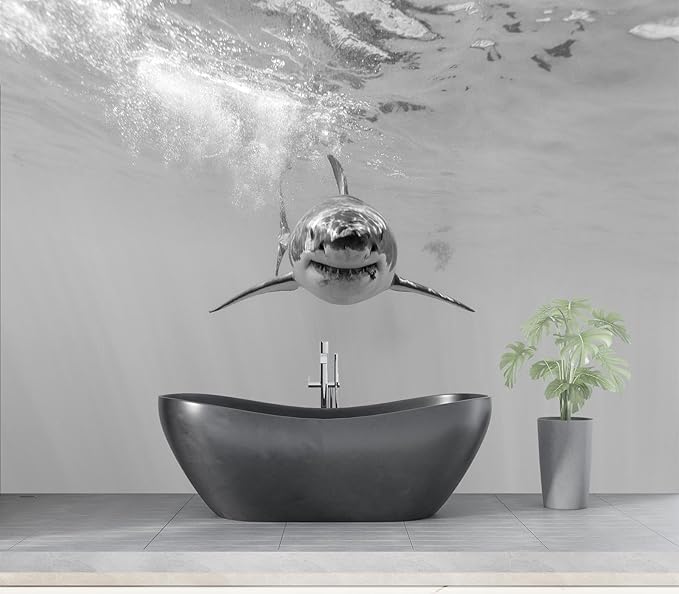 Eierme-Ferocious Great White Shark Mural Wallpaper Peel and Stick 160" x 114"