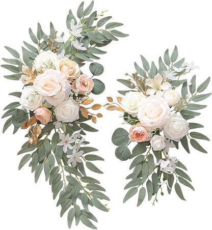 Faux Flower Swag Set of 2, Champagne Artificial Flowers Swags for Wedding Arch, Wedding Welcome Signs, Welcome Reception Ceremony Signs Decorations