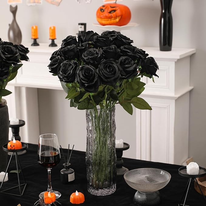 Luyue 10PCS Artificial Roses Flower with Stems Slik Fake Flowers Bouquet Realistic Long Stem Faux Rose for Valentines Day Wedding Home Decor