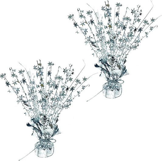 ALISSAR 2-Pack Glitter Silver Star Centerpieces-Table Decorations for Home Decor Birthday Wedding Anniversary Decor (Silver)