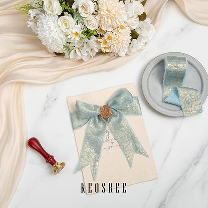 Light Blue Silk Chiffon Ribbon,Sky Blue Frayed Shimmery Silk Ribbon for Bridal Flower Bouquet Christmas Gift Wrapping Wedding Decor Invitations Decorations 1.5" x 15 Yards (5Yards X 3 Rolls)