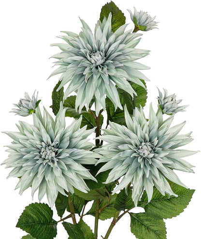 3Pcs Blue Artificial Dahlia Flowers 29.5" Fake Flower Silk Flowers with Long Stem Floral Arrangements Bouquets Faux Dahlias Flowers for DIY Wedding Party Centerpieces Decor Home Office Decoration