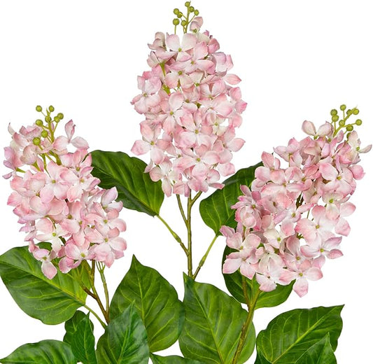 Artificial Lilac Flowers 30" Tall – Set of 3 Silk Lilac Flower Stems for Home Decor, Wedding Centerpieces, Faux Floral Arrangements – Light Pink Artificial Flowers for Vase, Spring & Farmhouse Décor