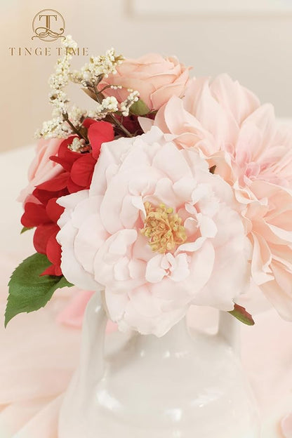 TINGE TIME Artificial Flowers Burgundy & Pink Flower Combo for DIY Wedding Bouquets Table Centerpieces Arrangements Party Baby Shower Home Decorations