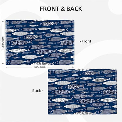 Japanese Fish Placemats Set of 4, Blue Fishing Country Double-Sided Table Mats for Kitchen Dining Room Home Party Indoor Decor 4 PCS 12x18 Inch