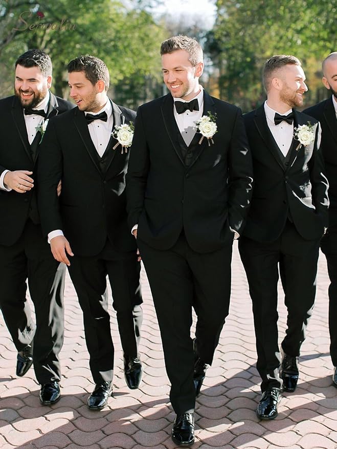 Serwalin 6PCS Ivory Rose Boutonniere for Men Wedding Groom Groomsmen Best Man Artificial Flowers Boutonniere for Wedding Ceremony Anniversary Prom Flowers Formal Dinner Party