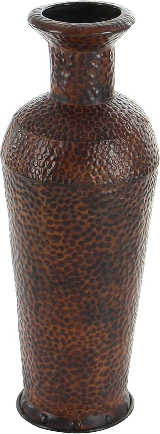Deco 79 Metal Decorative Vase Indoor Outdoor Tall Floor Bottleneck Centerpiece Vases with Bubble Texture and Studs, Set of 3 Flower Vases for Home Decoration 50", 35", 26"H, Dark Brown