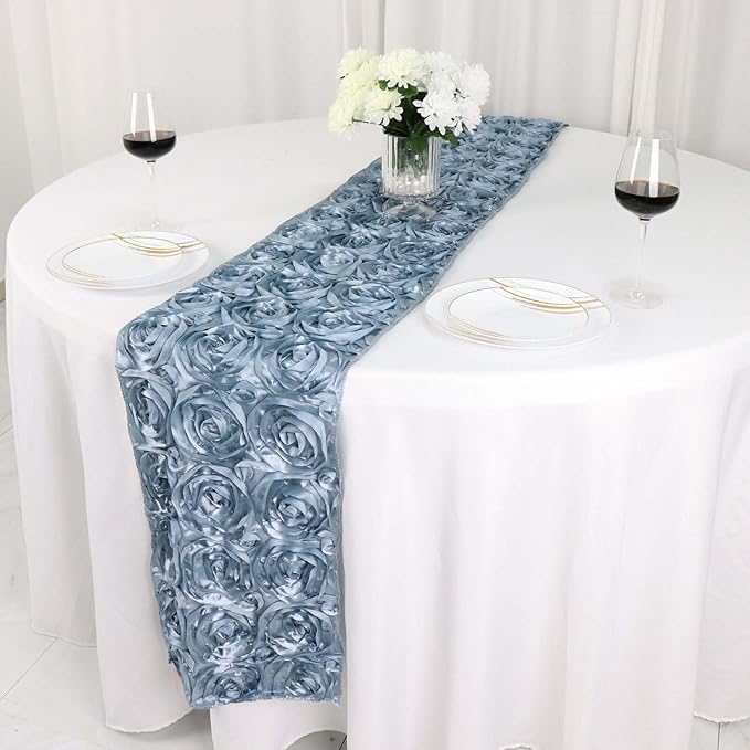 Efavormart Wonderland Rosette Premium Table Runners for Weddings Party Banquets Decor Fit Rectangle and Round Table - Dusty Blue
