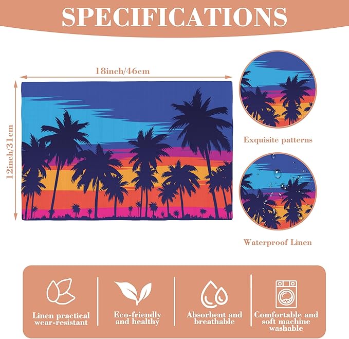 Placemats Set of 4 Palm Tree Orange Sunset Place Mats Washable Table Dinner Mats Linen Table Mats for Kitchen Dining Party Home Kitchen Decor 12x18 Inch