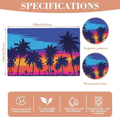 Placemats Set of 4 Palm Tree Orange Sunset Place Mats Washable Table Dinner Mats Linen Table Mats for Kitchen Dining Party Home Kitchen Decor 12x18 Inch
