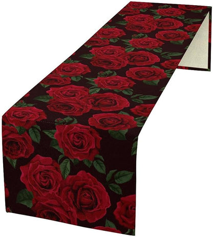 Red Rose Table Runner,Romantic Spring Summer Seasonal Table Runner for Indoor Outdoor Holiday Home Wedding Party 13x108 Inch
