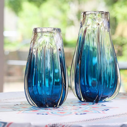 Luxury Lane Hand Blown Laine Sommerso Art Glass Vase for Home Decor 10 inch Tall Centerpiece Table Decoration