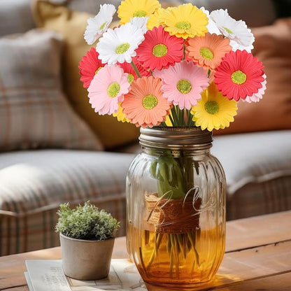 10 Pcs Artificial Gebera Daisies Flowers Fake Daisies Real Touch Flower PU Faux Flowers Bouquet for Indoor Home Arrangements Vase Wedding Party Table Centerpiece DIY Floral Decor Multicolor