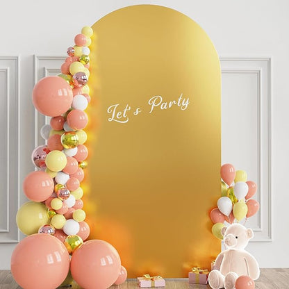 Wokceer Wedding Arch Cover 7.2FT Spandex Fitted Wedding Arch Stand Covers Round Top Chiara Arch Backdrop Cover for Birthday Party Ceremony Banquet Decoration Gold