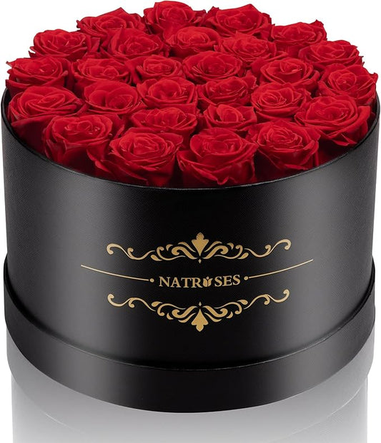NATROSES 27 Piece Forever Preserved Roses in a Box, Preserved Flowers for Delivery Birthday, Flowers Gifts for Mothers Day, Red