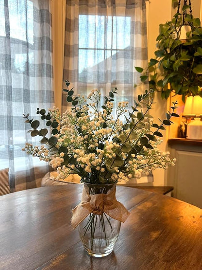 DEEMEI 18pcs Babys Breath Artificial Flowers Fake Eucalyptus Leaves Flowers Bouquet Artificial White Gypsophila Bouquets Real Touch Faux Flowers for Wedding Floral Arrangement Party Home Decoration