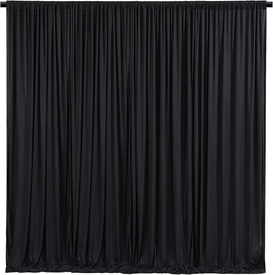 Black Backdrop Curtain 10 Panels-Wrinkle-Free Black Curtains Polyester Photography Drapes for Wedding Birthday Party Photo Background Backdrop Stand- 10FTX40FT