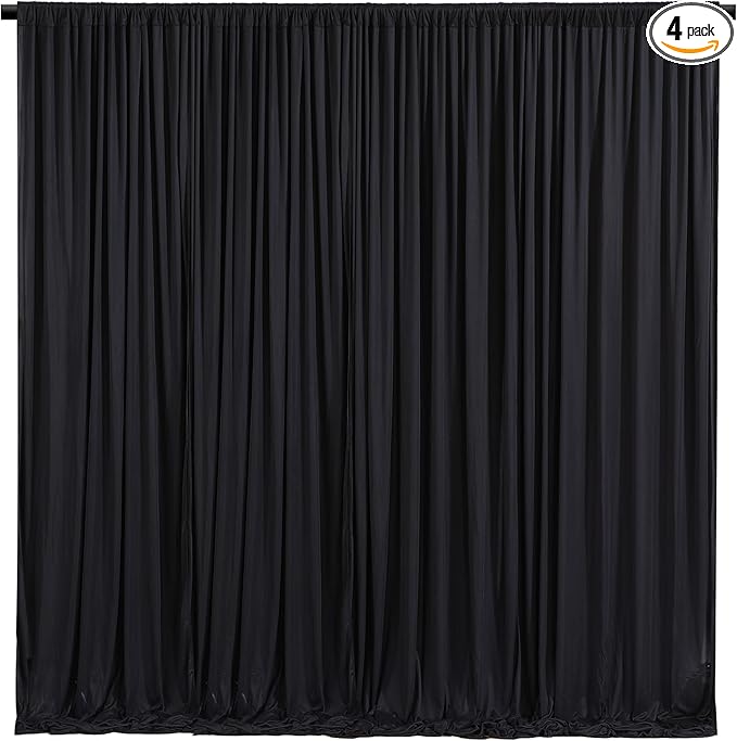 Wish Care Black Backdrop Curtain 4 Panels - Wrinkle-Free Polyester Photography Drapes for Wedding & Party - 16 X 10FT