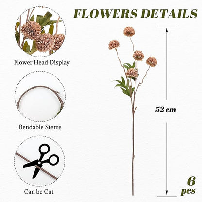 SITUMEIZI Taupe Pompon Mum Artificial Flowers Taupe Faux Silk Mums Mini Chrysanthemum with Stems 6Pcs for DIY Wedding Centerpieces Floral Arrangements