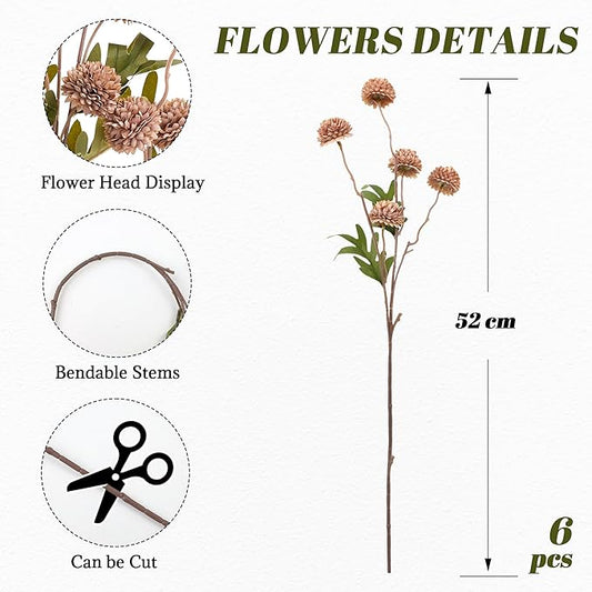 SITUMEIZI Taupe Pompon Mum Artificial Flowers Taupe Faux Silk Mums Mini Chrysanthemum with Stems 6Pcs for DIY Wedding Centerpieces Floral Arrangements