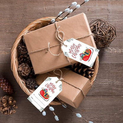 Andaz Press Christmas Holiday Season Classic Gift Tags, Merry Christmas to from Classic Favor Tags, Sleigh with Presents Design, for Holiday Events, Parties, and Favors,60-Pack