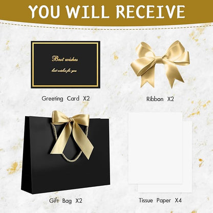 JMANNI Gift Bag, Medium Gift Bags with Tissue Paper, 2Pcs Gift Bags Medium Size with Handle and Bow Ribbon for Any Birthday,Weddings, Mothers Day & Special Occasion 11''x7.87''x4''(Black)