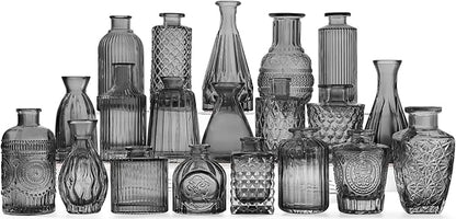 20 Pcs Black Glass Bud Vases- Set Gray Small Vases for Flowers, Vintage Style Cute Glass in Bulk for Centerpieces Rustic Decorative Flower Wedding Table Home Decor