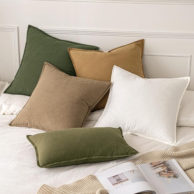 MIULEE Decorative Linen Euro Sham Pillow Covers 22x22 Inch Hazel Boho Farmhouse Neutral Couch Throw Pillows for Bed Pack of 2 Accent Modern Pillowcase Sofa Livingroom Home Decor