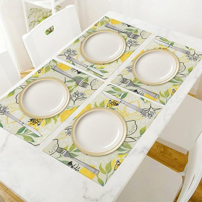 Lemon Table Placemats Set of 4 Farm Food Bee Animal Flower Placemat Set Farmhouse Kitchen Dining Holiday Party Waterproof Washable Table Mats for Kitchen Dining Decoration 4 PCS