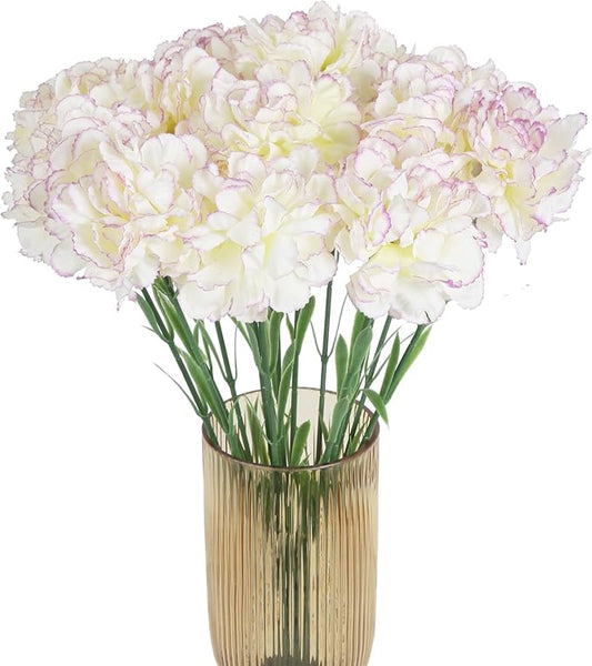 Carnations Artificial Flowers Bulk 15PCS Carnations Flowers Silk Flowers 21.25in Fake Flowers for Wedding Home Table Centerpieces Floral Arrangements(Purple Edge)