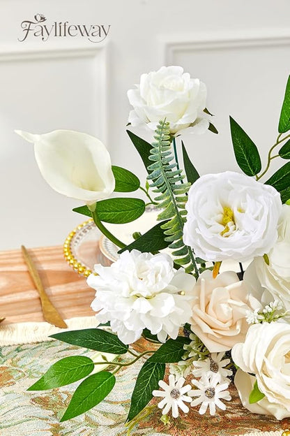 Artificial Flowers, White Silk Flowers for DIY Wedding Bridal Bouquets, Fake Cake Flowers for Centerpieces,Baby Shower, Table Arrangement, Home Party Decorations