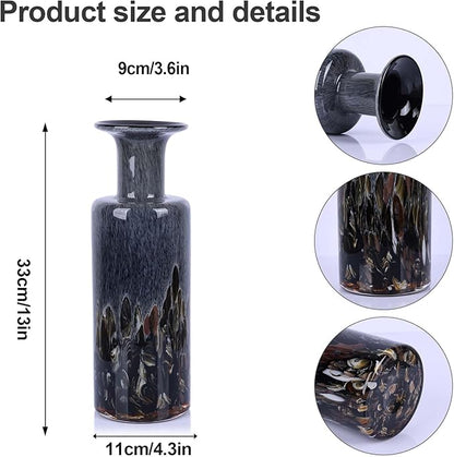 Hand Blown Glass Vase Smoke Gray – Murano Style Art Glass Vase with Wide Mouth for Flowers, Unique Bubble Vase, Modern Coastal Glass Decor for Dining Room, Coffee Table, Living Room Display(Gray)