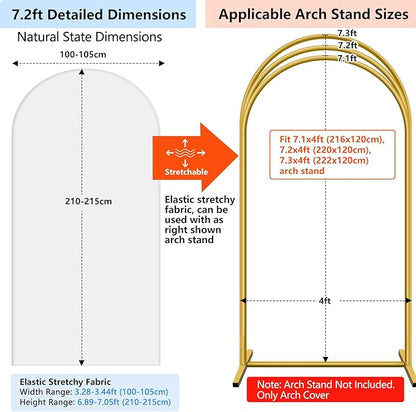 Hemmotop White Arch Backdrop Cover Set 7.2 ft, 6 ft, 2 Sided Stretchy Spandex Fitted Balloon Arch Stand Backdrop for Wedding, Birthday Party, Baby Shower