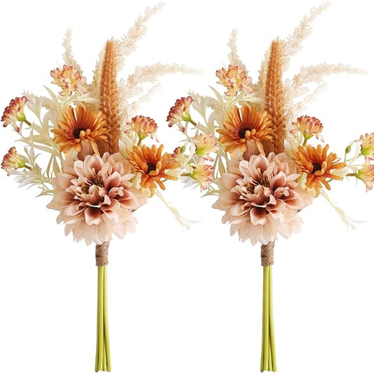 Fake Flower Bouquet, Faux Flower Arrangement for Decorating Kitchens, Bedrooms, Bathrooms, Realistic Artificial Flowers Made of Silk & Plastic, Floral Decoration with Dahlia & Small Blossoms